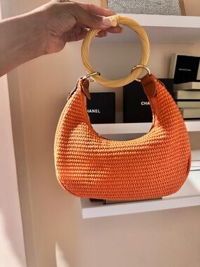 Orange Woven Ring-Handle Shoulder Bag